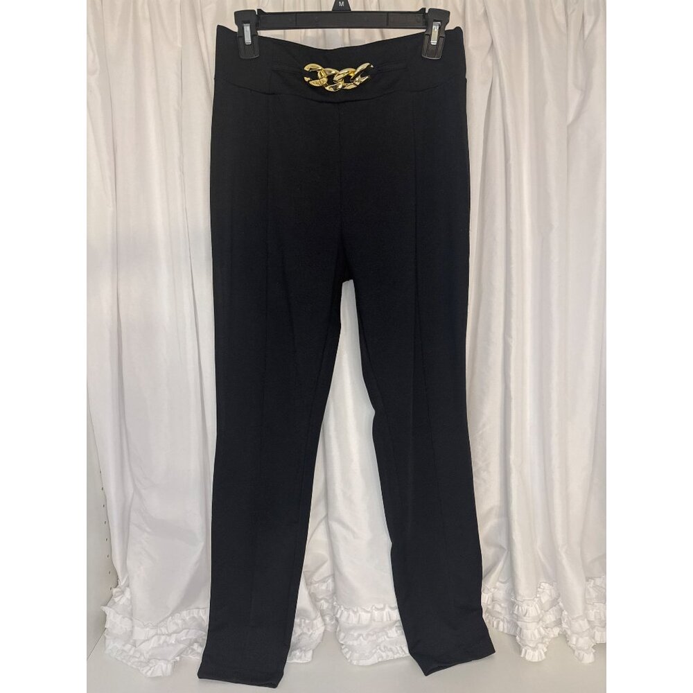 Shein Womens Black High-Waist Leggings With Gold Chain Detail - Medium